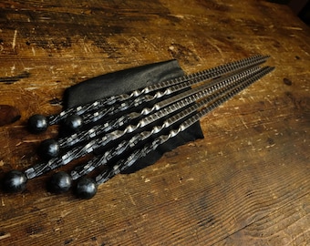 Handmade Forged Steel BBQ Skewers – Custom Camping  Grilling Metal Kebab Skewers – Durable & Unique Engraving