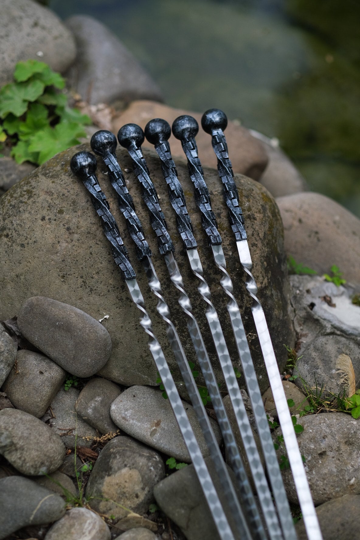 Quality Skewers Set of 6 for Mangal, Custom BBQ Skewers for Camping and Grilling, Steel Skewer, Handmade Forged Skewers, Metal Kebab Skewers