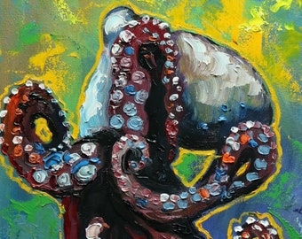 Octopus 14 portrait painting 12x24 inch original oil painting by Roz