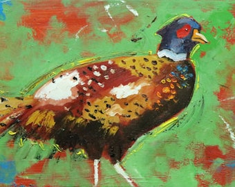 Pheasant painting 25 12x24 inch original oil painting by Roz