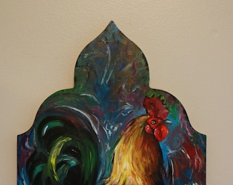 Rooster 1005 16x11 inch animal portrait original acrylic painting by Roz