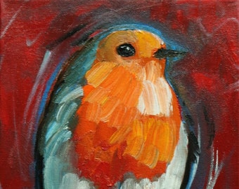 Bird painting 387 Robin 8x10 inch portrait original oil painting by Roz