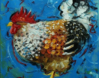 Rooster 1041 12x12 inch animal portrait original oil painting by Roz