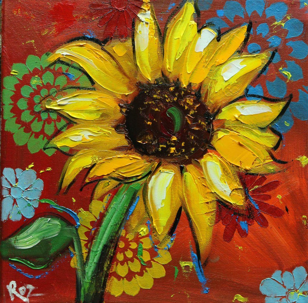 Floral Painting 366 12x12 Inch Original Still Life Sunflower Oil ...