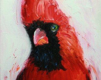 Cardinal 108 12x12 inch bird animal portrait original oil painting by Roz