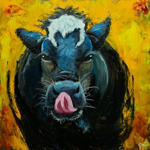 Cow painting 1377 24x24 inch animal original highland cow oil painting by Roz