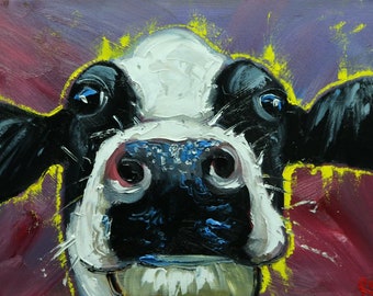 Cow painting 1445 12x16 inch original animal portrait oil painting by Roz