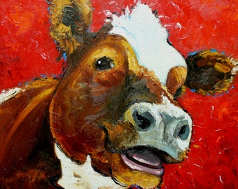 Print Cow 454 10x10 inch Print from oil painting by Roz