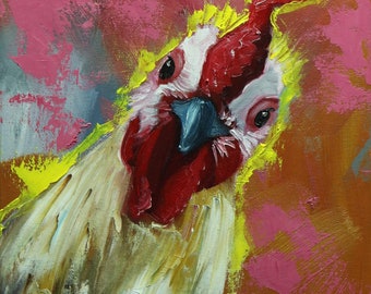 Rooster 1038 12x16 inch animal portrait original oil painting by Roz