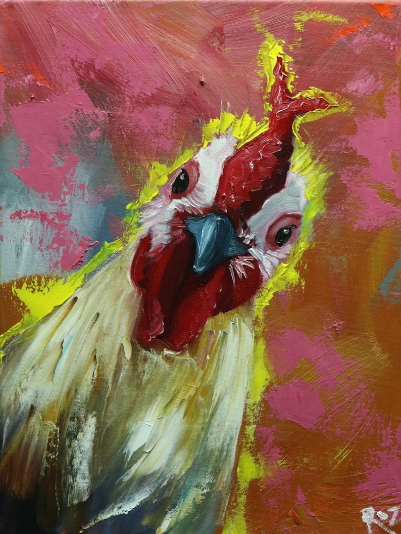 Rooster 1038 12x16 inch animal portrait original oil painting by Roz image 1