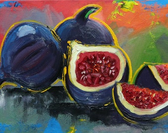 Figues peinture 1 10 x 20 pouces peinture à l’huile de fruits nature morte originale par Roz