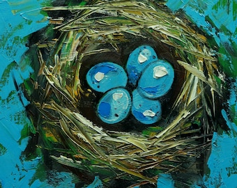 Nest Painting 364 6x6 Inch Original Bird Nest Portrait Oil