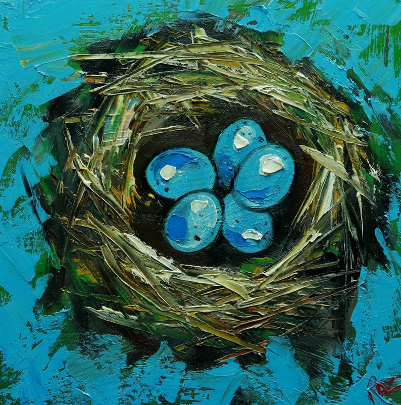 Nest Painting 351 12x12 Inch Original Bird Nest Portrait Oil