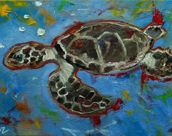 Turtle 6 portrait painting 12x16 inch original oil painting by Roz