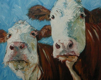 14x14 cow 94 Print of oil painting by Roz