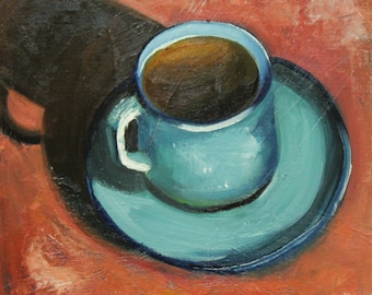 Print of Coffee 9 oil painting by Roz 10x10inch