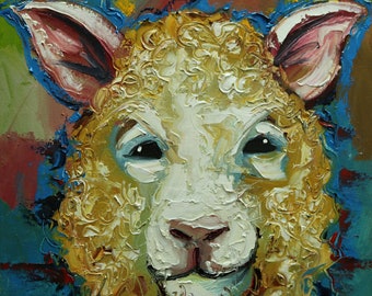 Sheep painting 46 12x12 inch original oil painting by Roz