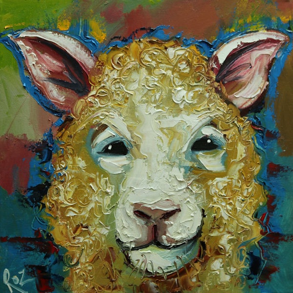 Sheep painting 46 12x12 inch original oil painting by Roz