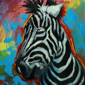Zebra 5 14x14 inch original oil painting by Roz