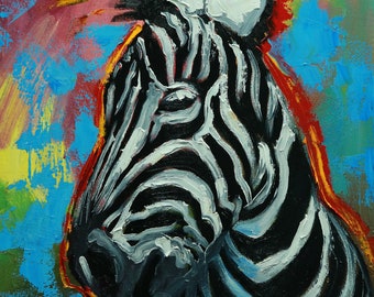 Zebra 5 14x14 inch original oil painting by Roz