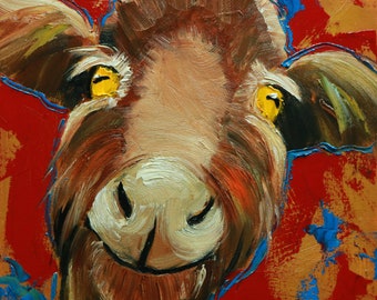 Pintura de retrato de cabra 51 12x12 pulgadas pintura al óleo original de Roz