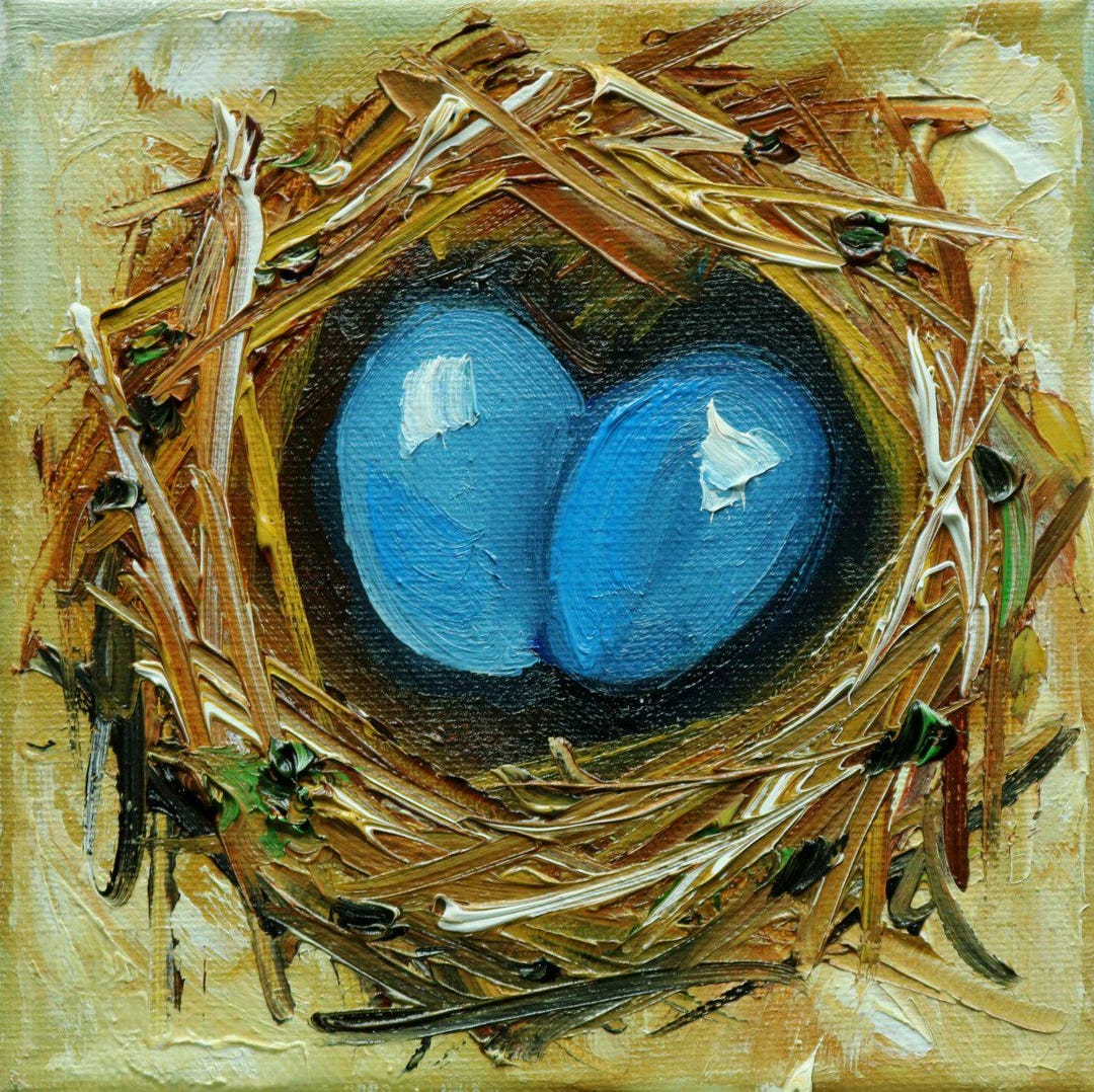 【P0号】【油彩】nest 原画 油絵 oilpainting Nest Painting 364 6x6 Inch Original Bird Nest Portrait Oil