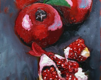 Pomegranate painting 2 12x16 inch original still life fruit oil painting by Roz