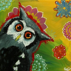 Owl painting 174 12x12 inch original oil painting by Roz