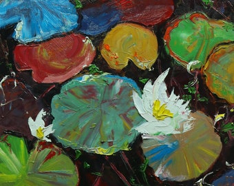 Water Lilies 1 18x24 inch original impressionistic oil painting by Roz