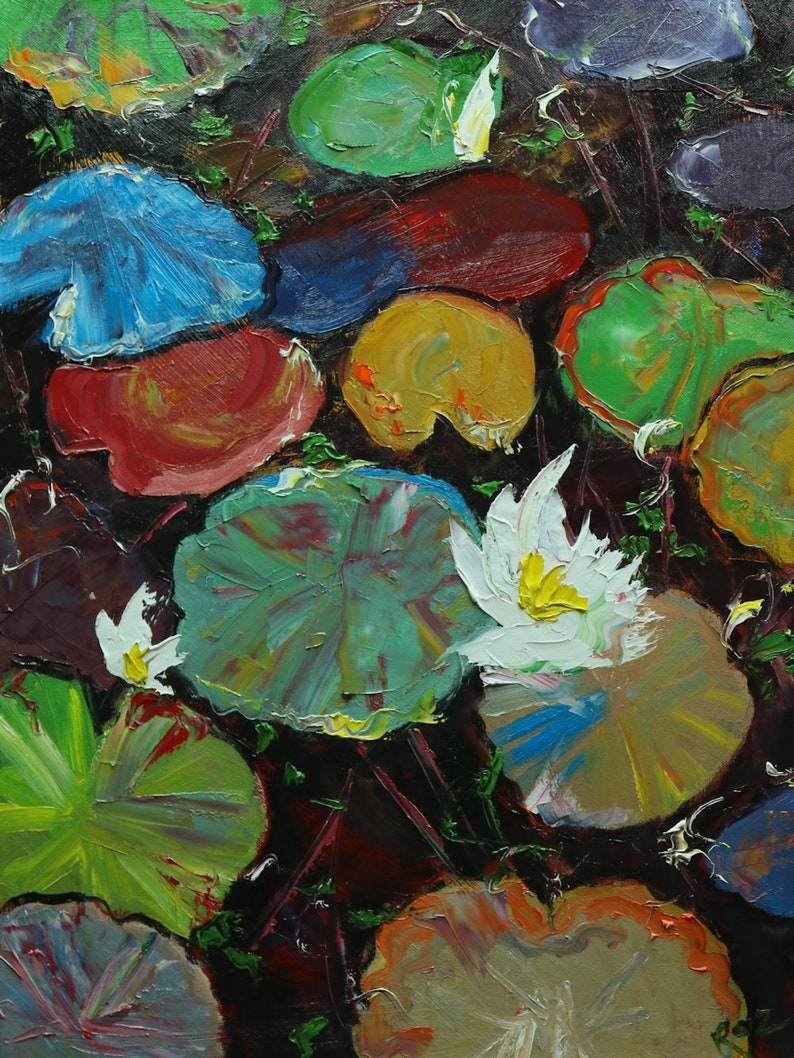 Water Lilies 1 18x24 inch original impressionistic oil painting by Roz image 1