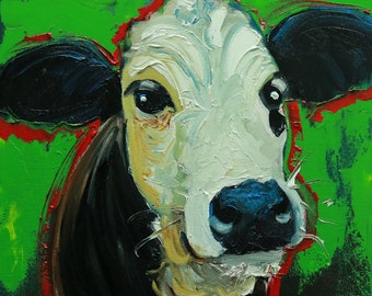 Cow painting 1401 12x12 inch original animal portrait oil painting by Roz