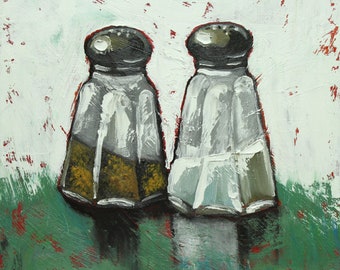 Print of salt and pepper 18 oil painting by Roz 10x10inch