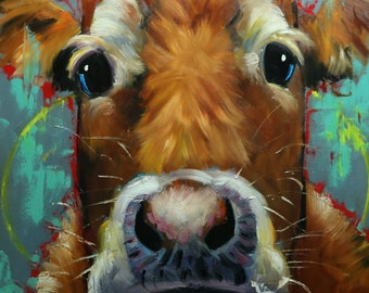 Cow painting 1466 30x30 inch animal original oil painting by Roz