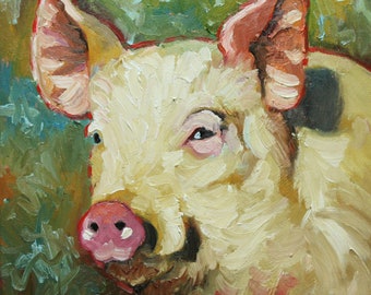 10x10 Print of oil painting Pig 8 by Roz