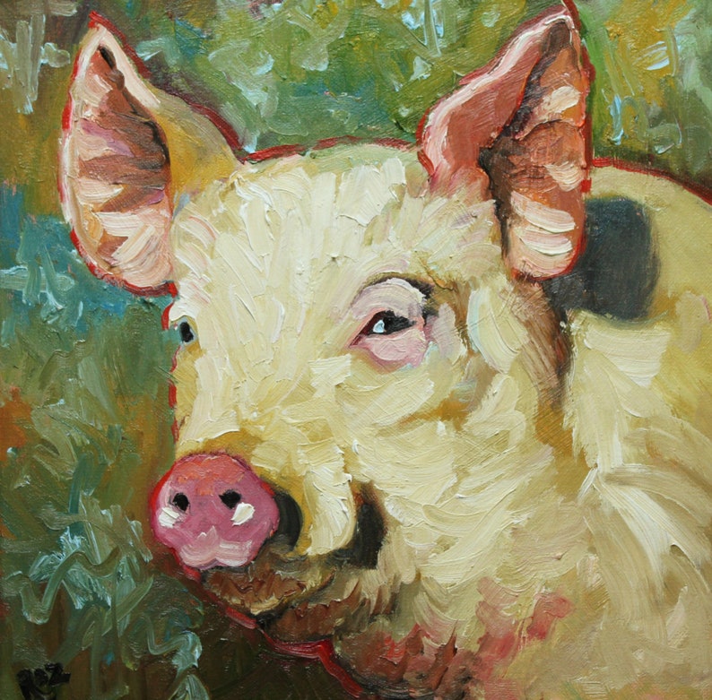 10x10 Print of oil painting Pig 8 by Roz image 1