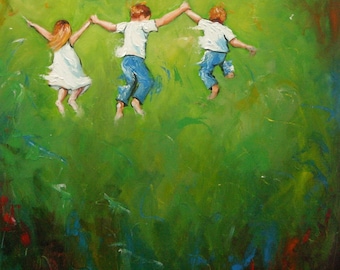 Print of original oil painting Leap50  by Roz