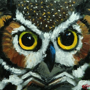 Owl painting 175 12x12 inch original oil painting by Roz