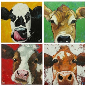 Commission your own four Cow paintings 12x12 inches each, by Roz image 2