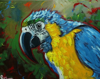 Parrot painting 4 bird 16x20 inch portrait original oil painting by Roz