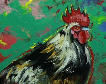 Rooster 1022 12x16 inch animal portrait original oil painting by Roz