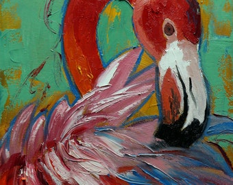 Flamingo painting 9 12x16 inch portrait original oil painting by Roz