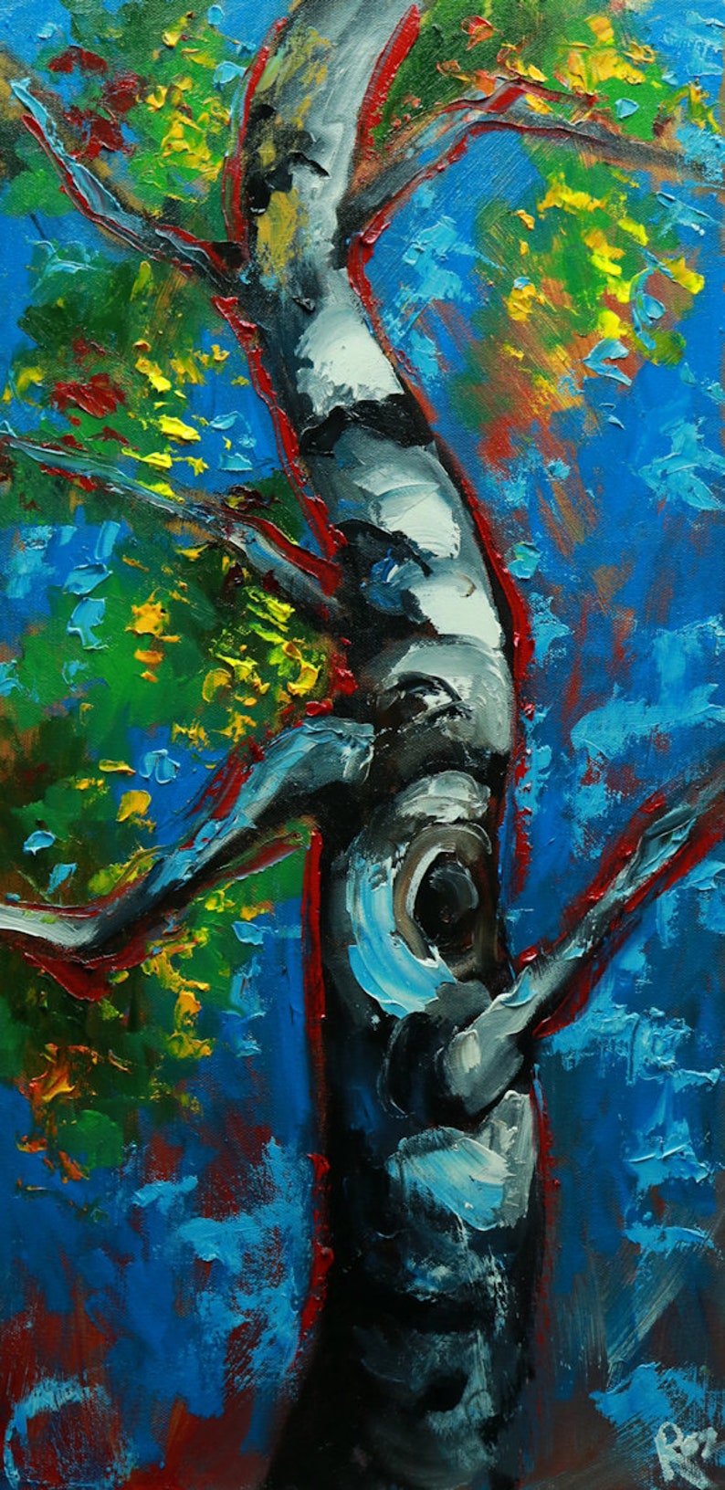 Trees 5 painting 12x24 inch original impasto impressionistic oil painting by Roz image 1