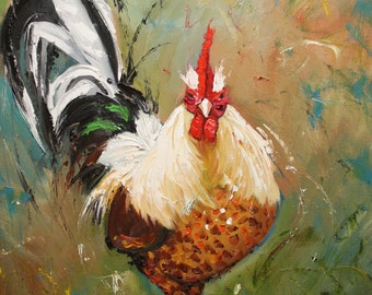 Rooster 461 10x10inch Print of oil painting by Roz