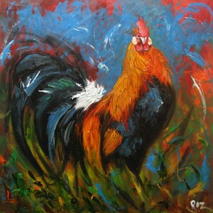 rooster229 20x20inch Print of oil painting by Roz