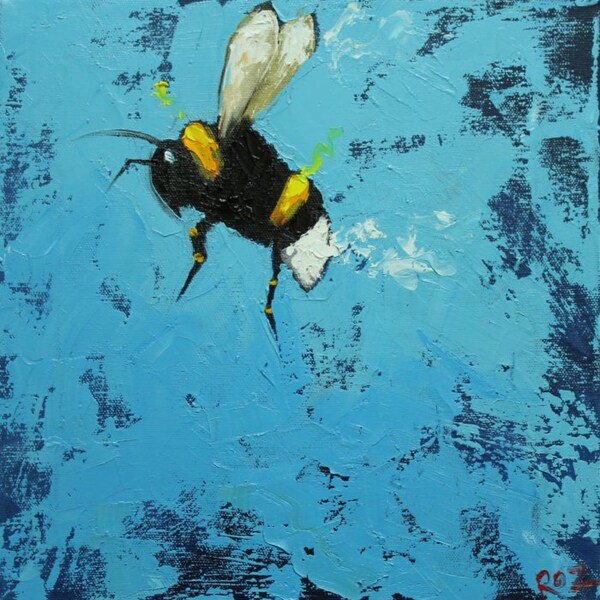 Bee painting 295 12x12 inch insect animal portrait original oil painting by Roz