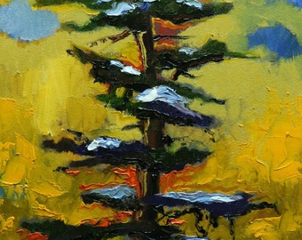Trees 8 painting 12x24 inch original impasto impressionistic oil painting by Roz