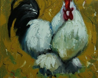 Rooster 1032 - 12x12 inch animal portrait original oil painting by Roz