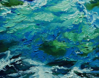 Wave painting 39 8x8 inch seascape landscape original oil painting by Roz