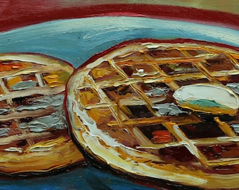 Waffles 12 painting 12x24 inch still life original oil painting by Roz