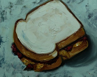 PBJ Sandwich painting 77 12x12 inch still life original oil painting by Roz